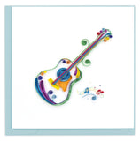 Blank quilled greeting card of a rainbow acoustic guitar