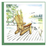 Blank Quilled Card of an Adirondack chair on a dock near a lake