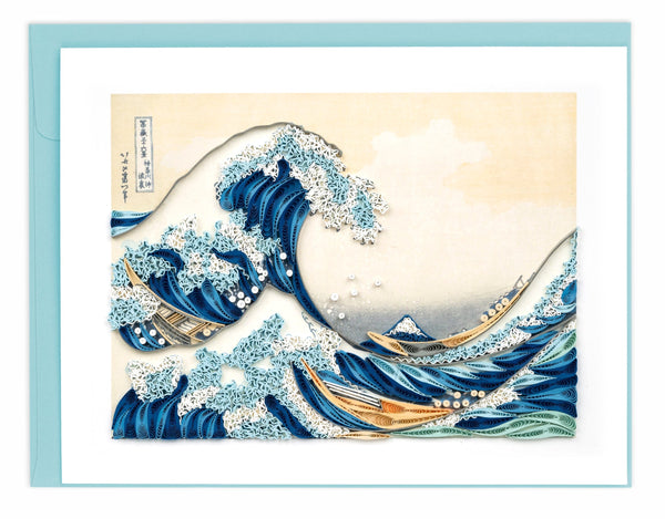 quilled greeting card recreating The Great Wave off Kanagawa