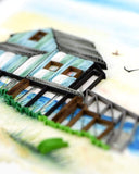 Detail shot of Quilled Beach House Greeting card