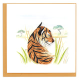Blank Quilled Card of a Bengal Tiger in the Savanna
