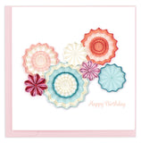 Several fans in cool colors of peach, pink and aqua and reads Happy Birthday on the front.