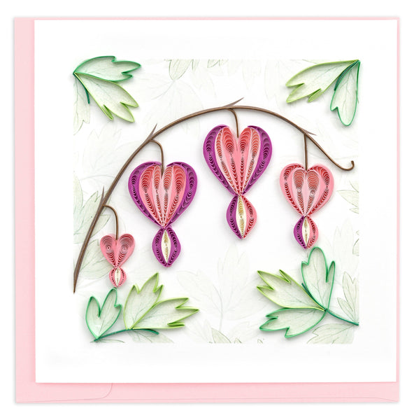 Quilled Bleeding Heart Flowers Greeting Card