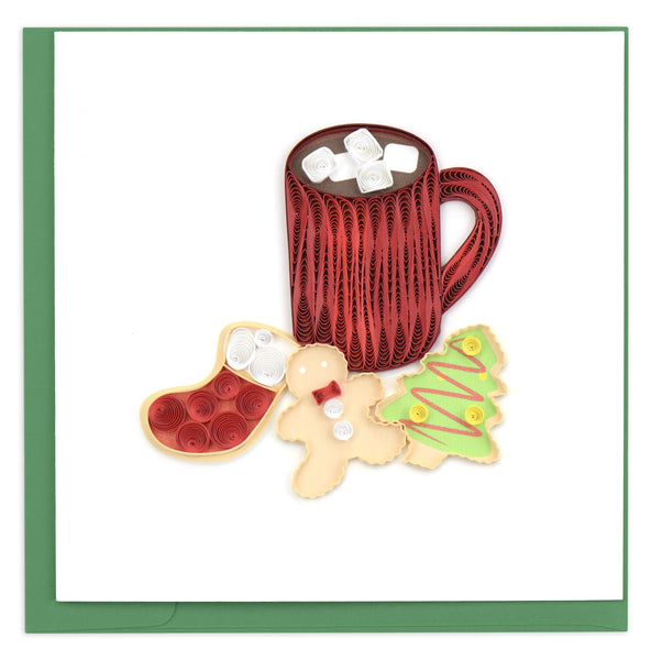 Blank quilled card of a mug of coco and Christmas cookies