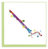 Blank greeting card of a quilled rainbow clarinet