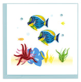 Blank greeting card featuring a quilled design of two tropical fish