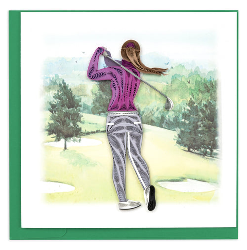 female golfer, golf club, swing, golf course