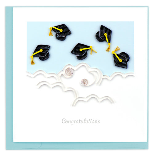 Quilled Flying Graduation Hats Congrats Card
