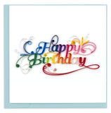 The words Happy Birthday beautifully scripted in rainbow colors. 