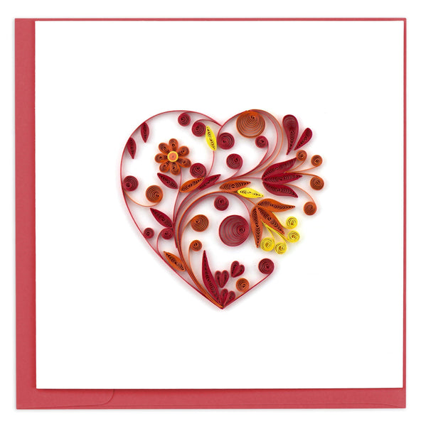 Quilled heart with swirls and flower petals