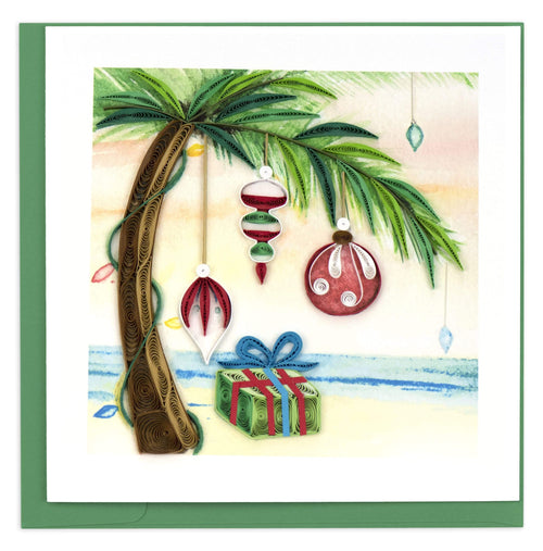 Blank Quilled card of a palm tree decorated with ornaments.