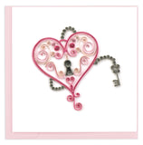 Pink and red heart with keyhole and quilled key