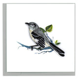 Greeting card featuring a quilled design of a mockingbird
