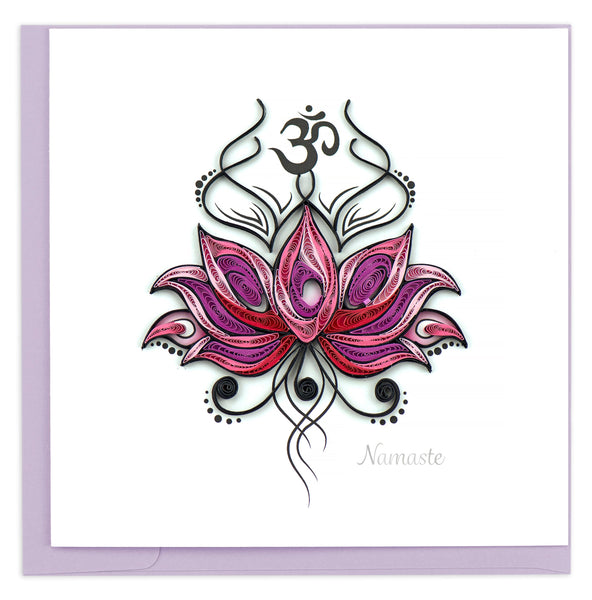 Namaste greeting card featuring a quilled decorative lotus design.