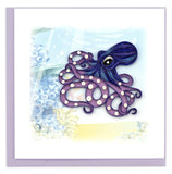 Blank greeting card of a Quilled Purple Octopus  swimming above the ocean floor.