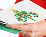 Person reading a note inside of the quilled Ornate Christmas Tree Card