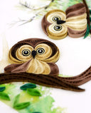 Detail shot of quilled owlets greeting card