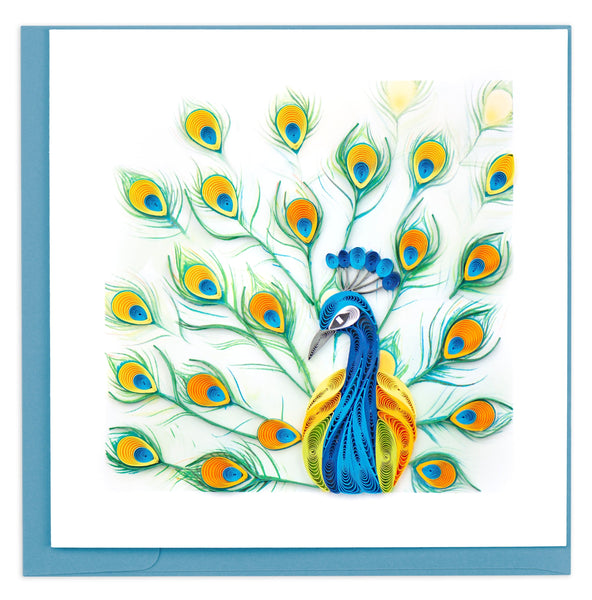 Quilled Peacock Feather Display Greeting Card