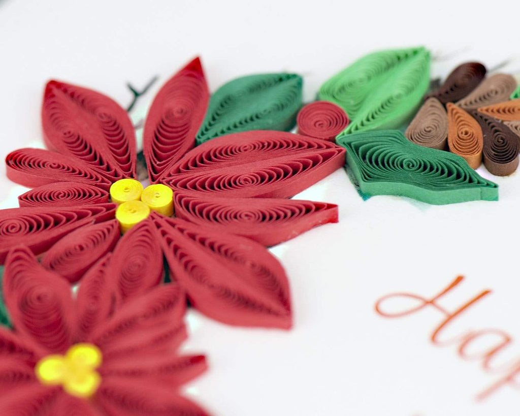 Handcrafted Poinsettia Wreath Holiday Card Quilling Card¨