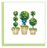 Blank greeting card of three quilled potted topiary plants