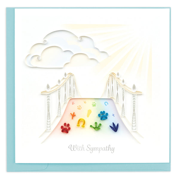 Quilled Sympathy Greeting Card of paw prints crossing over a rainbow bridge