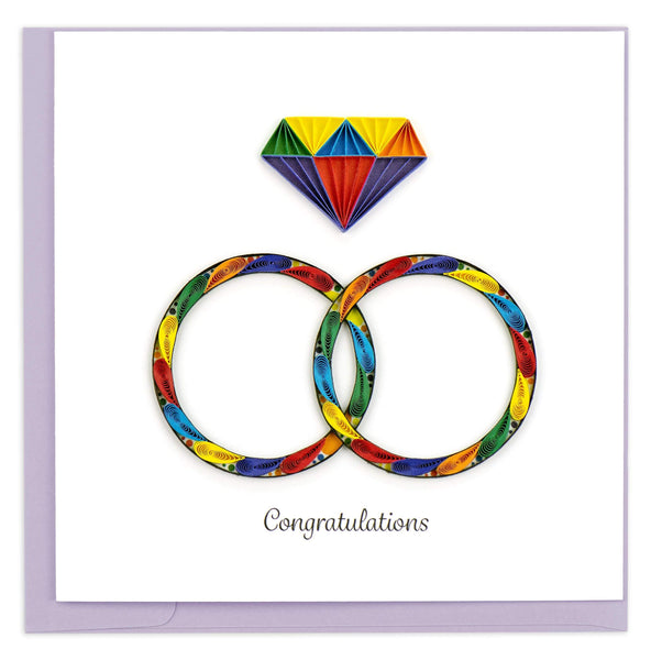 Quilled Rainbow Rings Wedding Card
