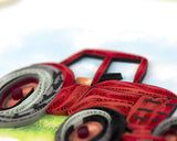 Detail shot of Quilled Red Tractor Card