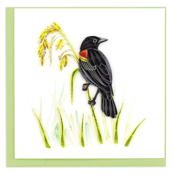 Blank Quilled card of a Red-winged Blackbird