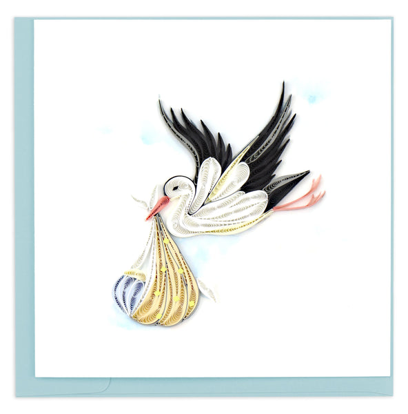 Blank Quilled Card of a stork delivering a baby