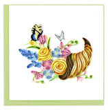 Blank Quilled card of a golden cornucopia filled with flowers