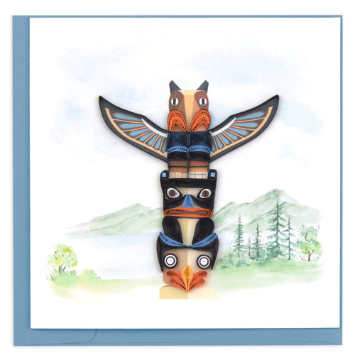 Quilled Blank Greeting Card of a Totem Pole with three faces.