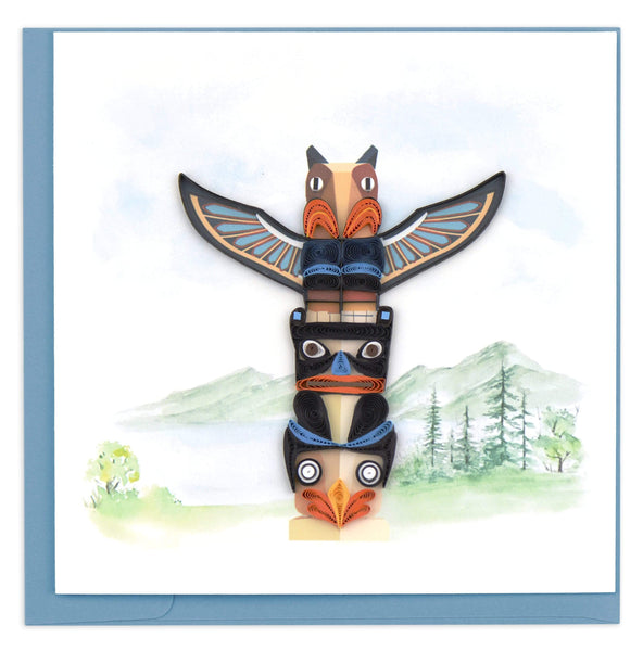 Quilled Blank Greeting Card of a Totem Pole with three faces.