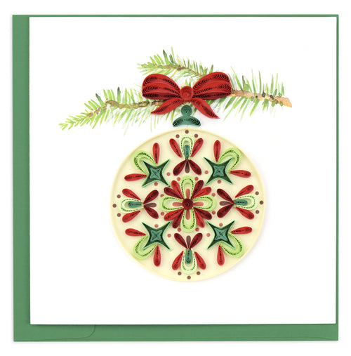Blank Quilled greeting card of a Christmas ornament
