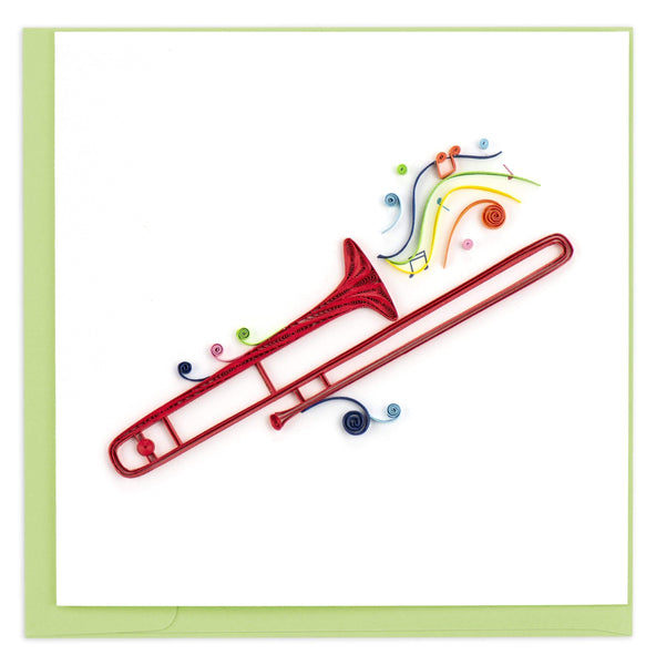 Blank greeting card of a quilled rainbow trombone 