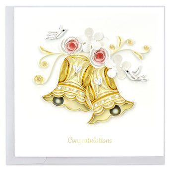 Quilled Card of two large wedding bells with white doves