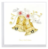 Quilled Card of two large wedding bells with white doves