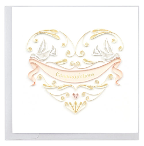 Quilled heart with doves, congratulations