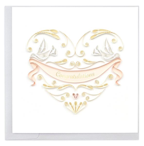 Quilled heart with doves, congratulations