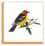 Blank greeting card featuring a quilled design of a Western Tanager
