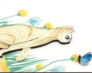 Detail shot of Quilled White Cat & Butterfly Greeting Card