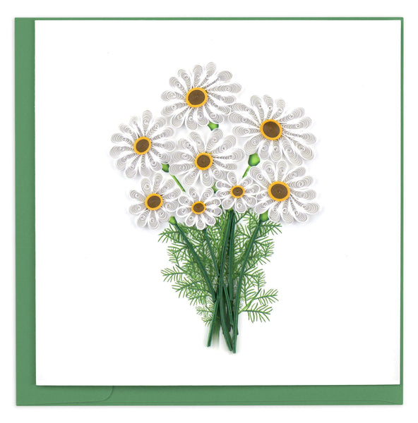 A lovely bunch of daisies with yellow centers and green stems.