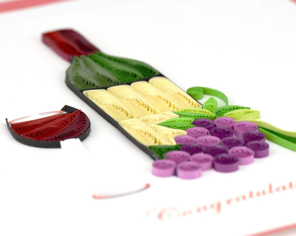Handcrafted Wine Glass & Bottle Congrats Card Quilling Card¨