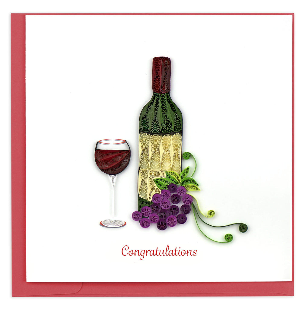 Handcrafted Wine Glass & Bottle Congrats Card Quilling Card¨