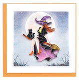 Quilled Witch on Broomstick Halloween Card