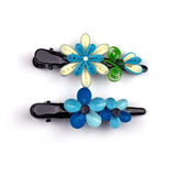 Blooming Blue Quilled Hair Clips