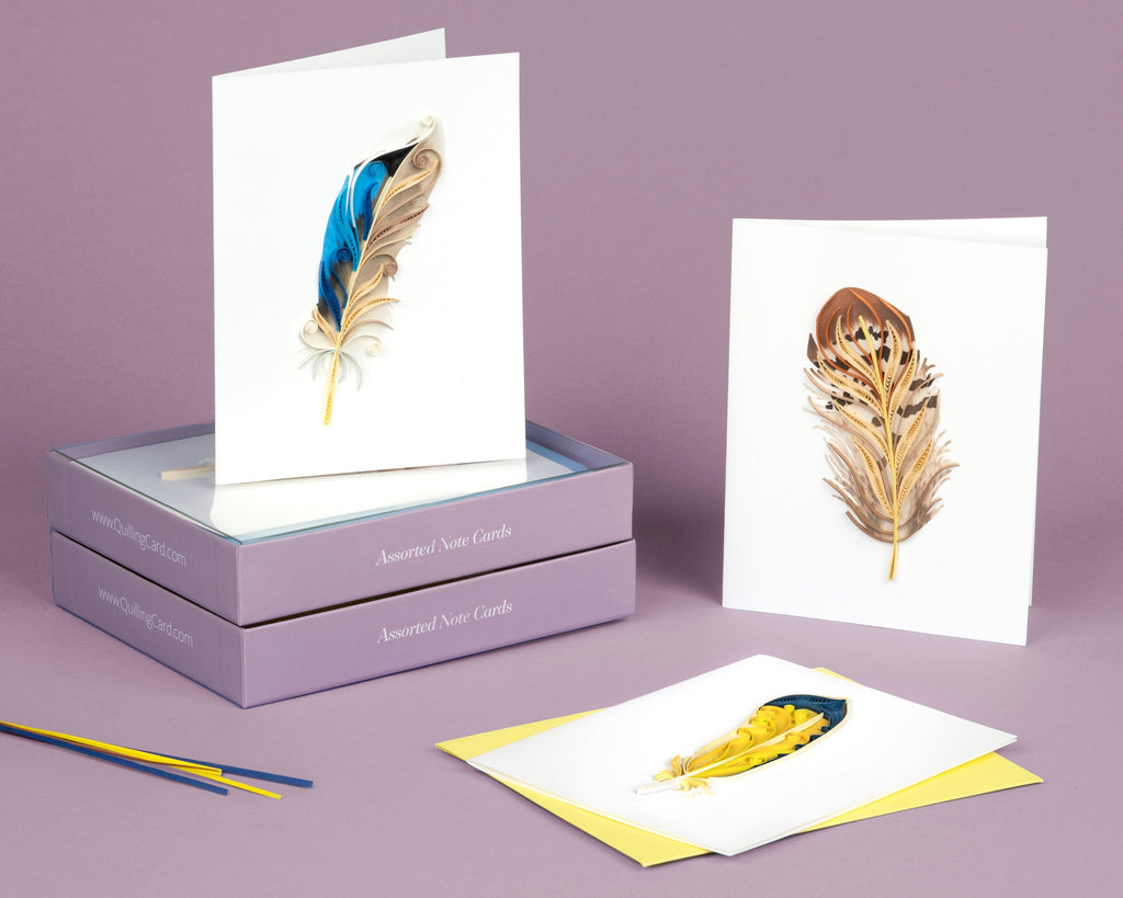 Quilled Feather Note Card Box Set Quilling Card