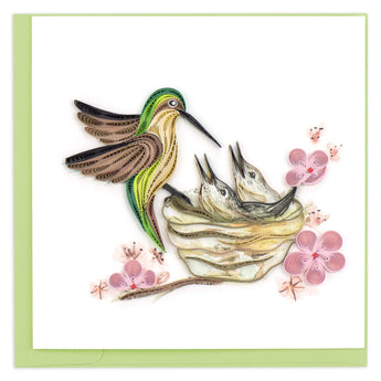 Quilled Hummingbird & Babies Greeting Card - Quilling Card - Greeting Card