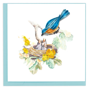 Quilled Bluebird & Babies Greeting Card - Quilling Card - Greeting Card