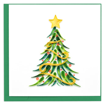 Quilled Gold Garland Christmas Tree Greeting Card - Quilling Card - Greeting Card
