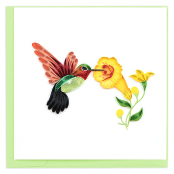 Quilled Hummingbird & Yellow Flowers Greeting Card - Quilling Card - Greeting Card